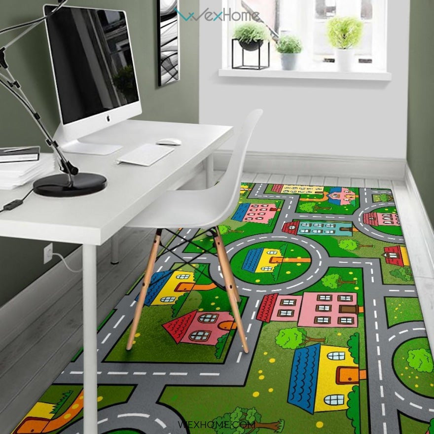Children's Educational Road Traffic System Design Nursery Area Rug