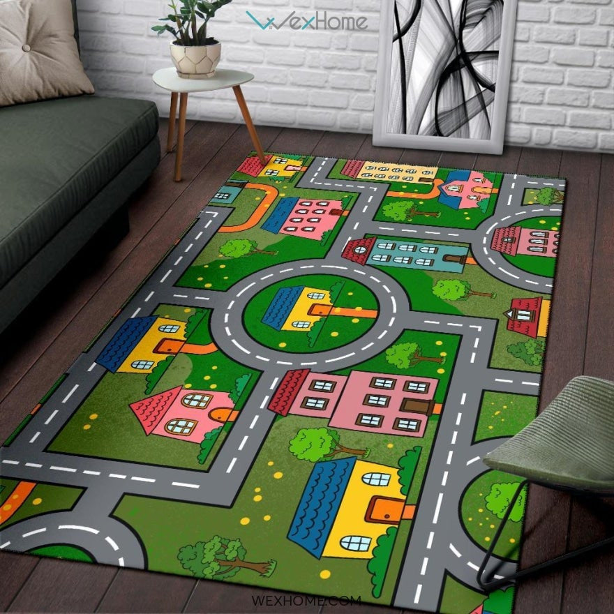 Children's Educational Road Traffic System Design Nursery Area Rug