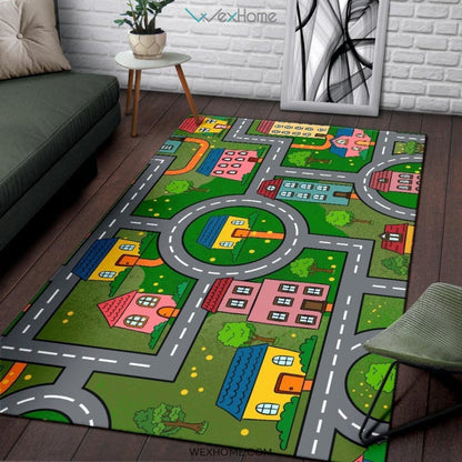 Children's Educational Road Traffic System Design Nursery Area Rug