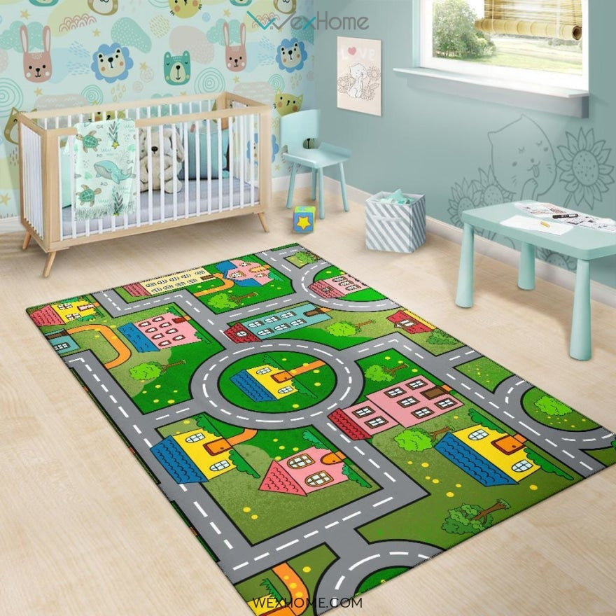 Children's Educational Road Traffic System Design Nursery Area Rug