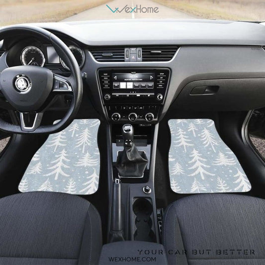 Christmas Tree Winter Forest Pattern Front And Back Car Mats