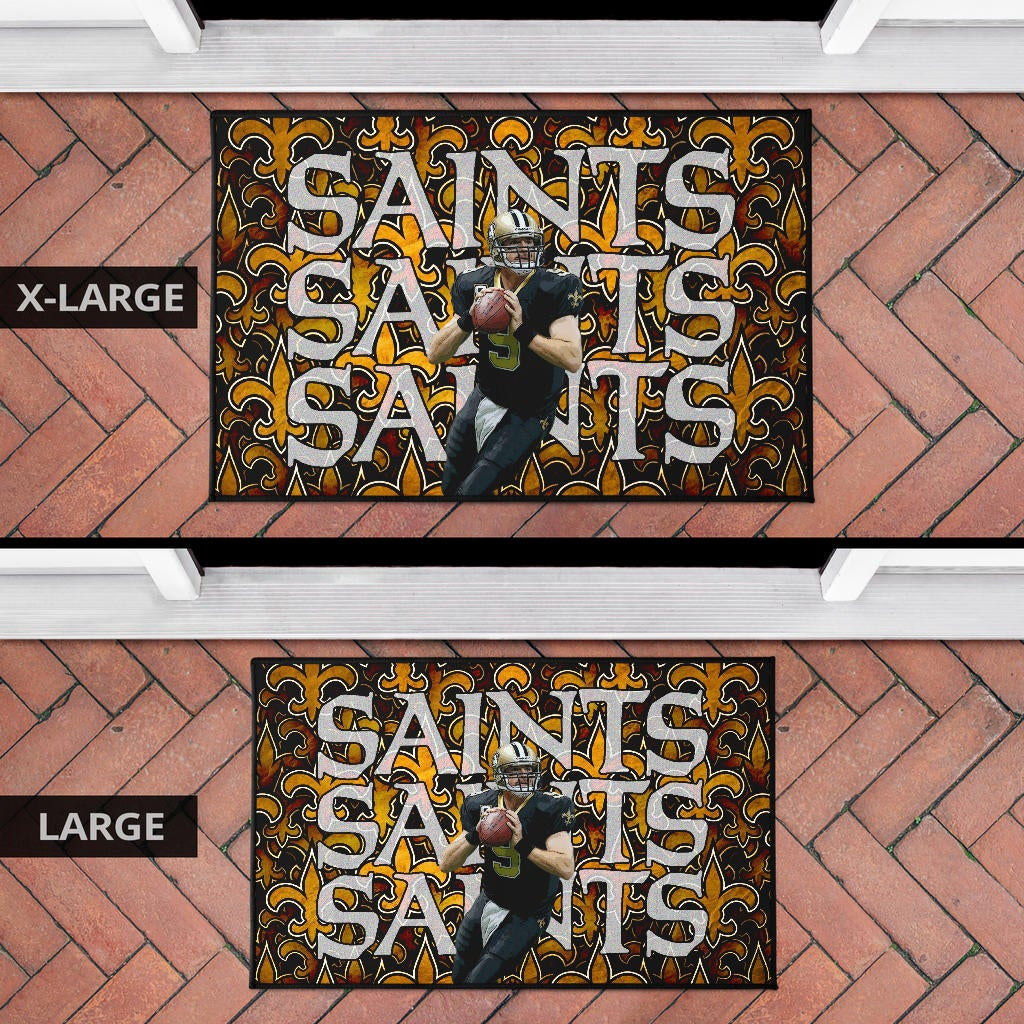 New Orleans Saints American Football Drew Brees 09 Saints Doodle Background Door Mat Home Decor