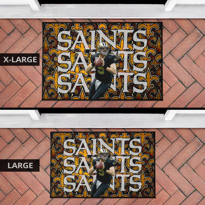 New Orleans Saints American Football Drew Brees 09 Saints Doodle Background Door Mat Home Decor