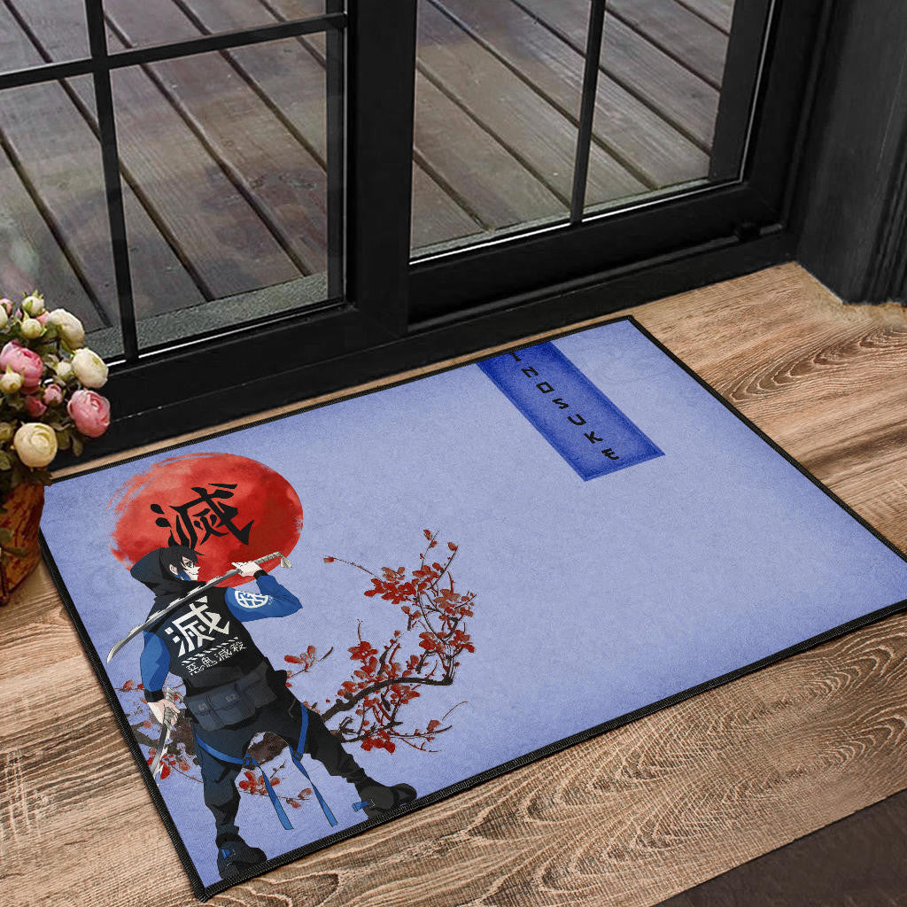 Demon Slayer Inosuke Took Off Mask Wearing Clothes Blue Theme Door Mat Home Decor