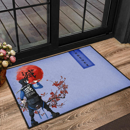 Demon Slayer Inosuke Took Off Mask Wearing Clothes Blue Theme Door Mat Home Decor