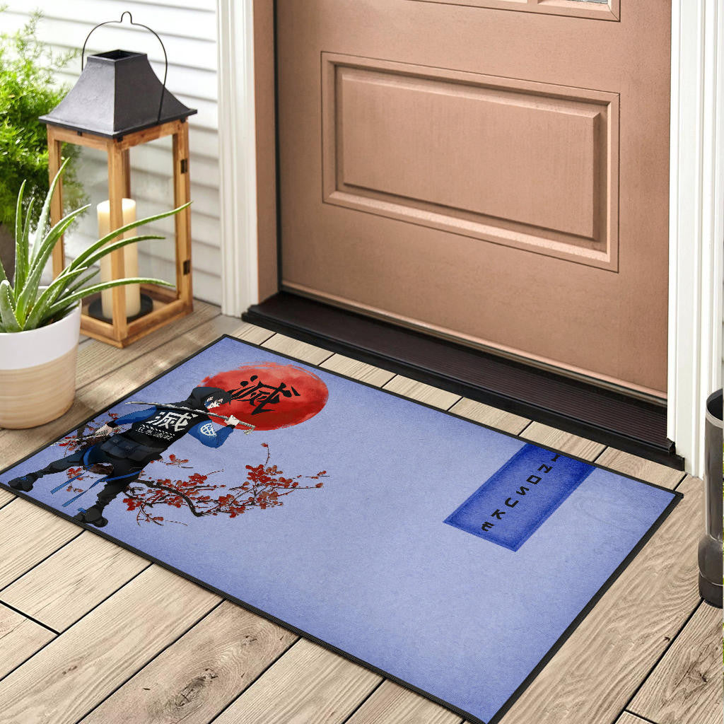 Demon Slayer Inosuke Took Off Mask Wearing Clothes Blue Theme Door Mat Home Decor