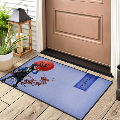 Demon Slayer Inosuke Took Off Mask Wearing Clothes Blue Theme Door Mat Home Decor