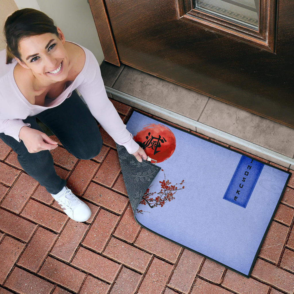 Demon Slayer Inosuke Took Off Mask Wearing Clothes Blue Theme Door Mat Home Decor