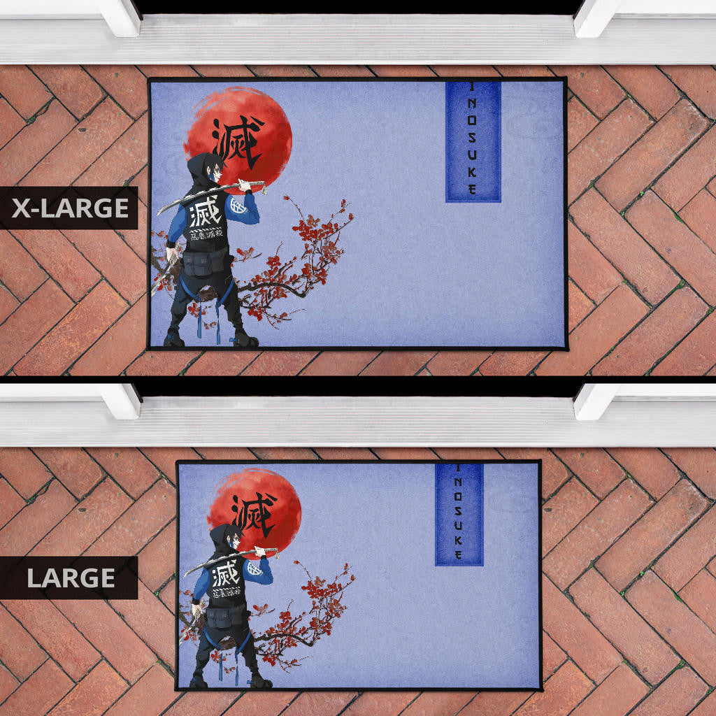 Demon Slayer Inosuke Took Off Mask Wearing Clothes Blue Theme Door Mat Home Decor