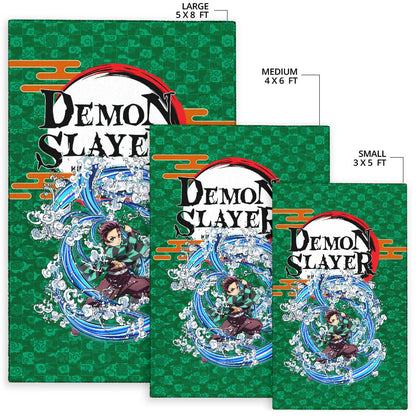 Demon Slayer Anime Tanjiro Water Breath Power Green Background Area Rug Home Decor