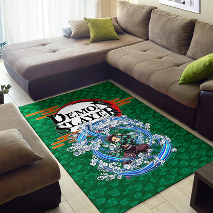 Demon Slayer Anime Tanjiro Water Breath Power Green Background Area Rug Home Decor