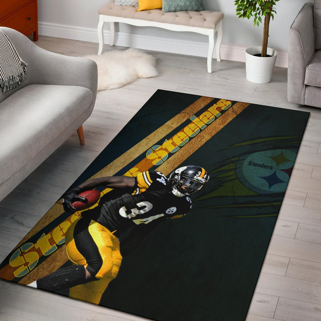 Pittsburgh Steelers American Football Team Terrell Edmunds 34 Hiding Rugby Ball Running Area Rug Home Decor