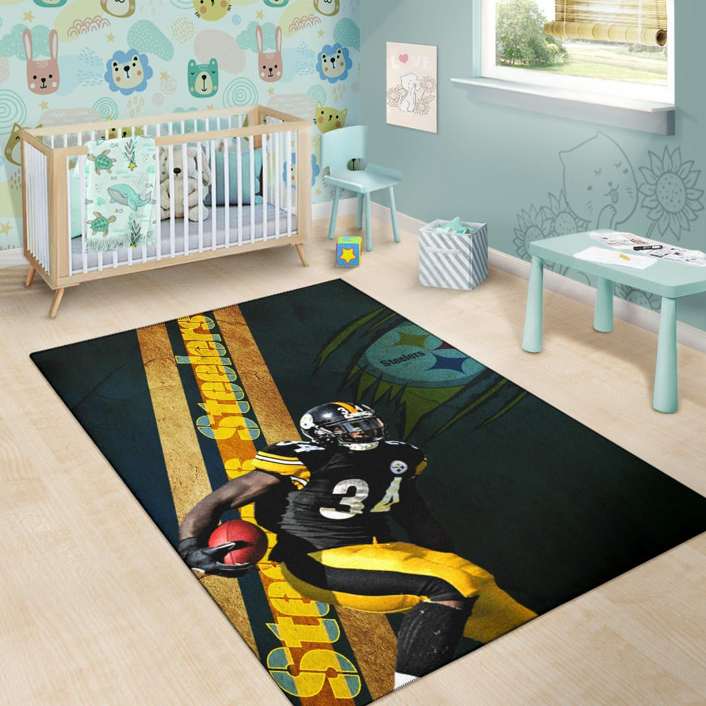 Pittsburgh Steelers American Football Team Terrell Edmunds 34 Hiding Rugby Ball Running Area Rug Home Decor