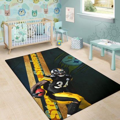 Pittsburgh Steelers American Football Team Terrell Edmunds 34 Hiding Rugby Ball Running Area Rug Home Decor