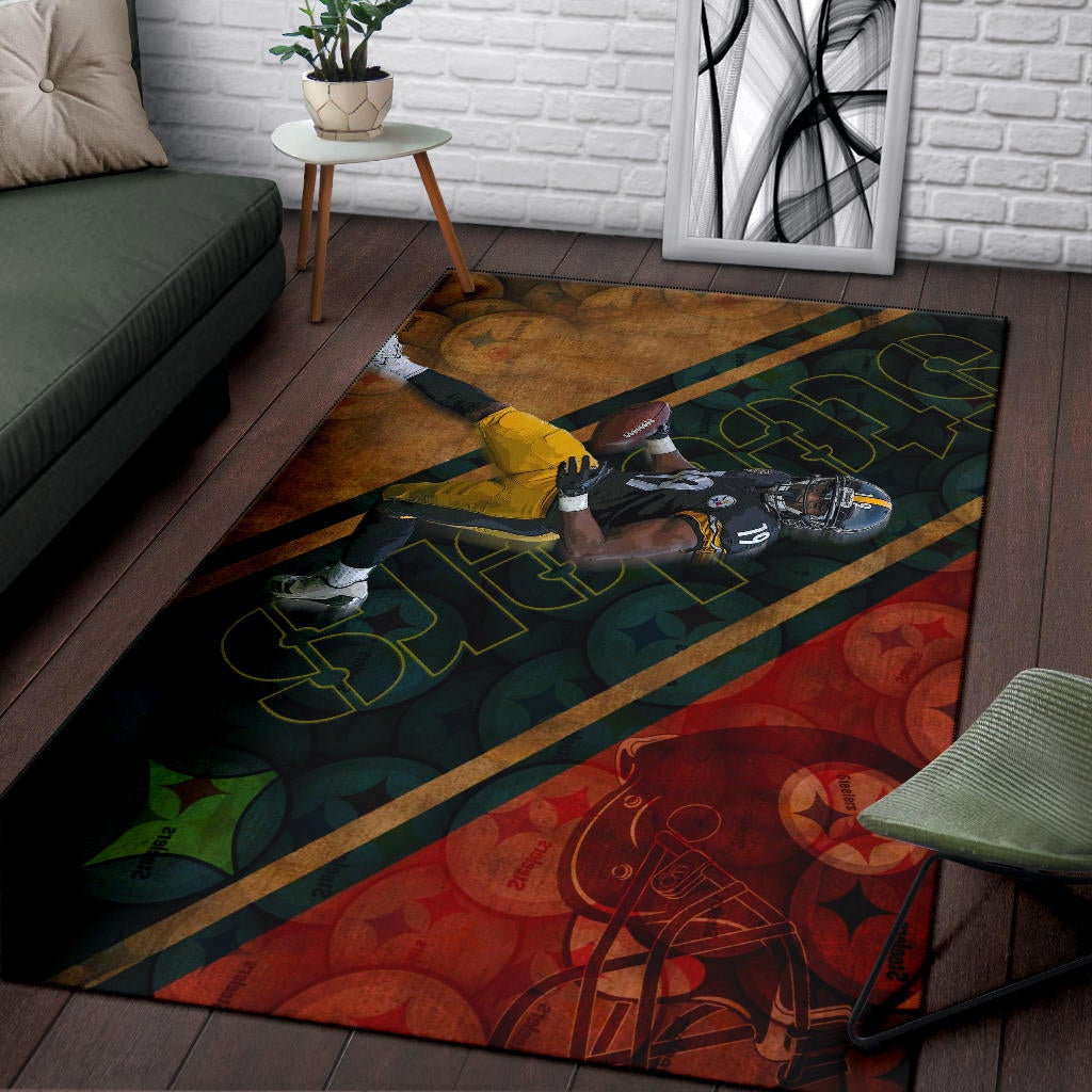 Pittsburgh Steelers American Football Team JuJu Smith-Schuster 19 Running Minimal Helmet Area Rug Home Decor