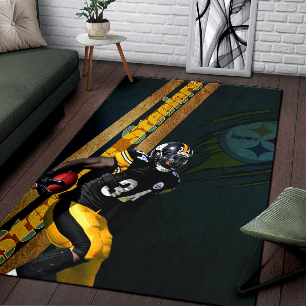 Pittsburgh Steelers American Football Team Terrell Edmunds 34 Hiding Rugby Ball Running Area Rug Home Decor