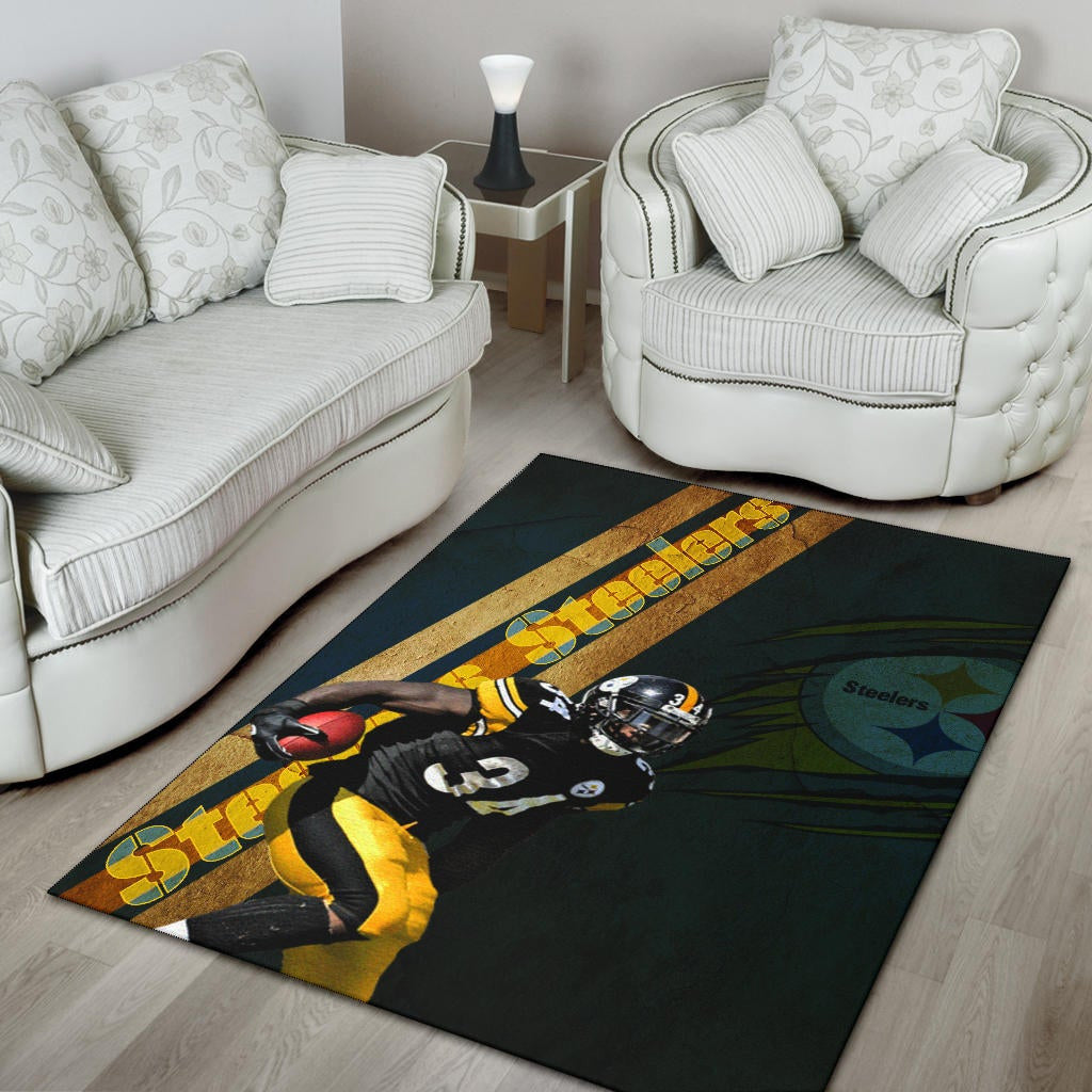 Pittsburgh Steelers American Football Team Terrell Edmunds 34 Hiding Rugby Ball Running Area Rug Home Decor