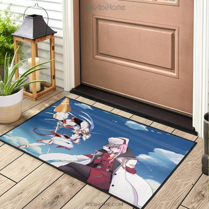 Darling In The Franxx Anime Captain Zero Two With Darling Strelitzia Ready For Fight Door Mat Hom Decor