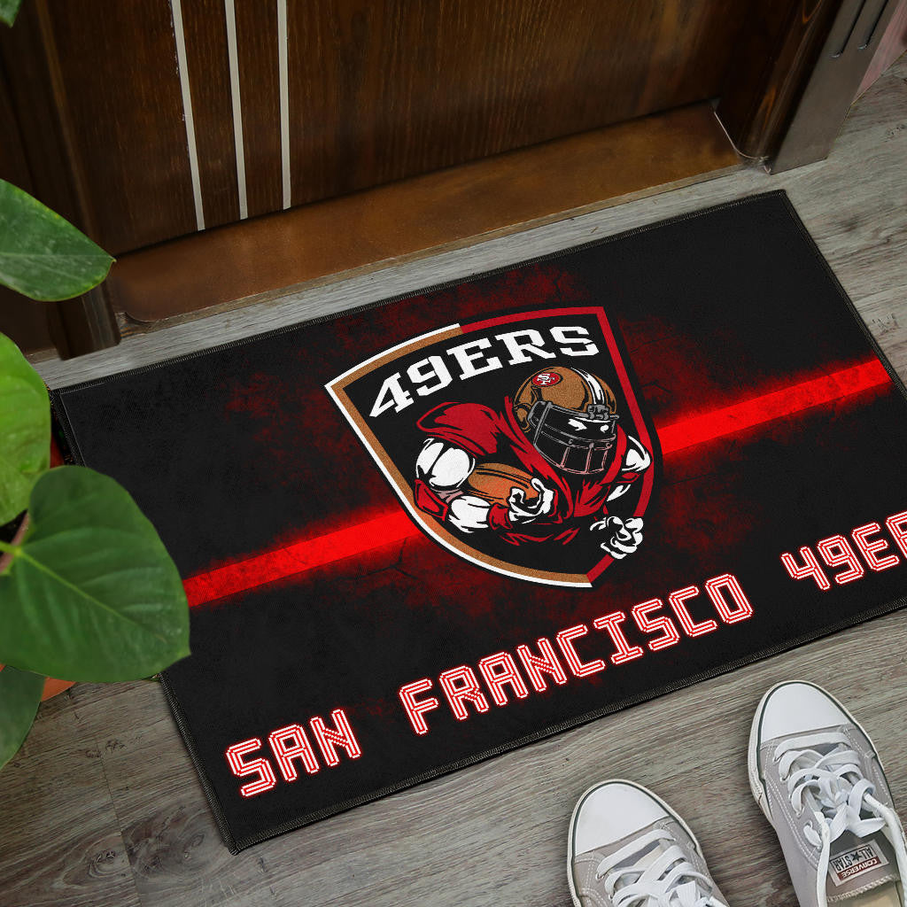 San Francisco American Football 49ers Football Ers Player On Shield Artwork Door Mat Home Decor