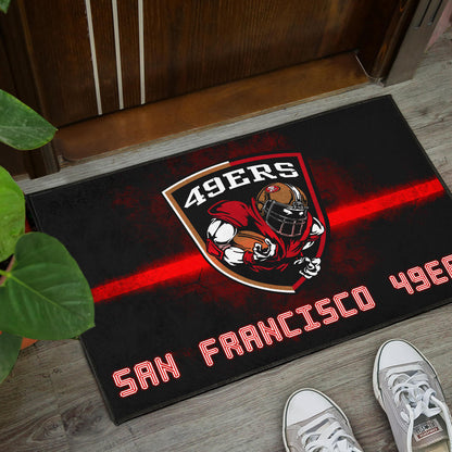 San Francisco American Football 49ers Football Ers Player On Shield Artwork Door Mat Home Decor