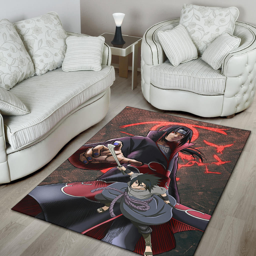 Naruto Anime Itachi Sasuke Uchiha Fighting Area Rug Home Decor