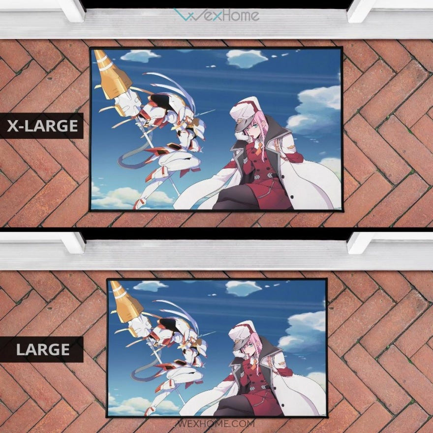 Darling In The Franxx Anime Captain Zero Two With Darling Strelitzia Ready For Fight Door Mat Hom Decor