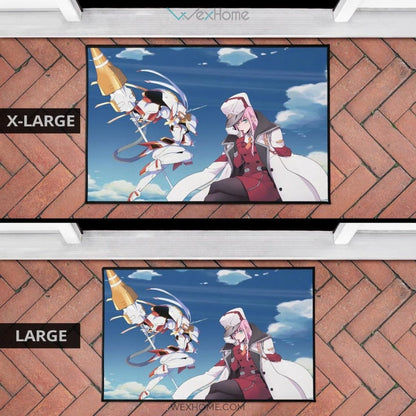 Darling In The Franxx Anime Captain Zero Two With Darling Strelitzia Ready For Fight Door Mat Hom Decor