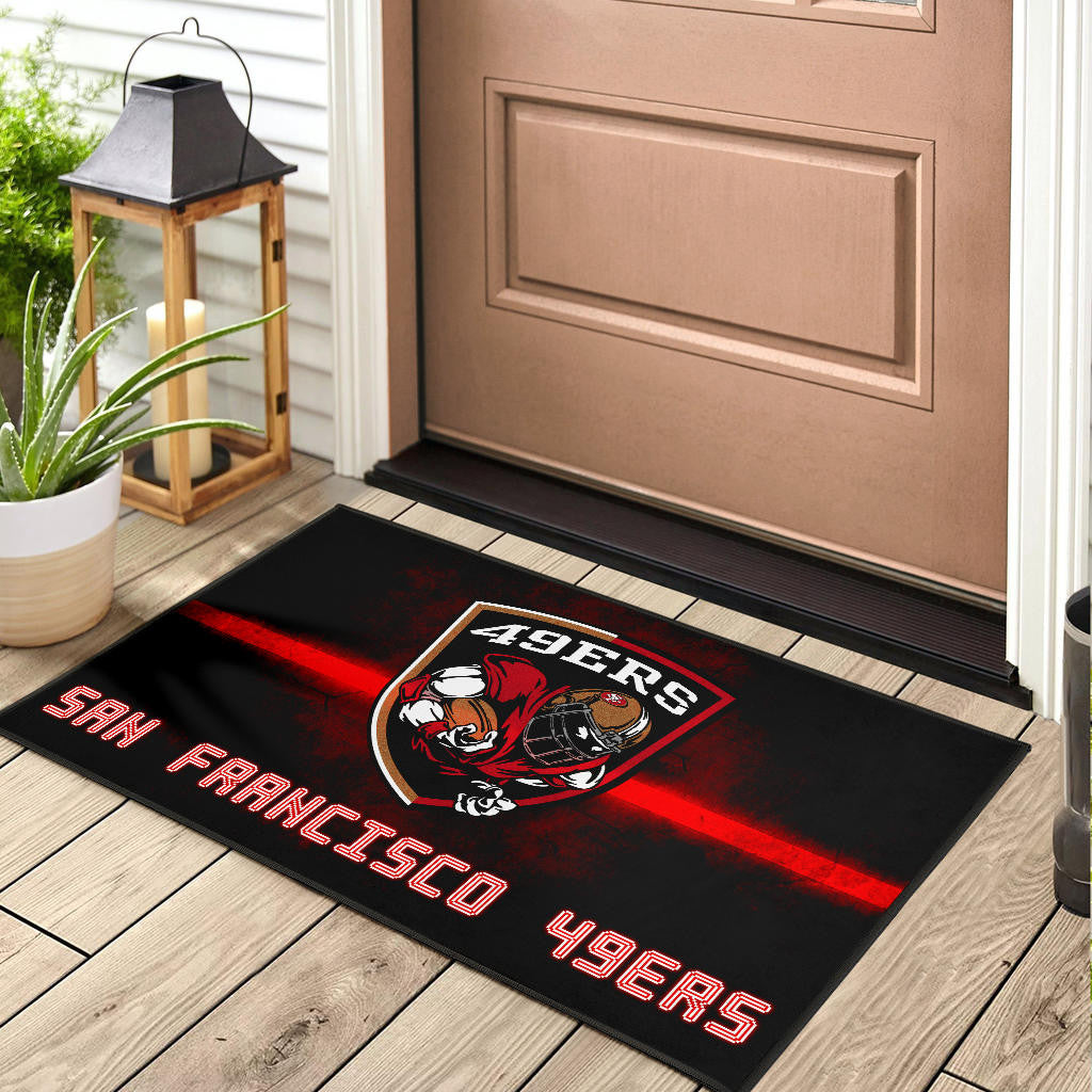 San Francisco American Football 49ers Football Ers Player On Shield Artwork Door Mat Home Decor