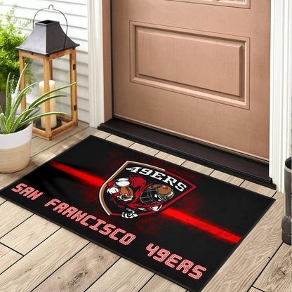 San Francisco American Football 49ers Football Ers Player On Shield Artwork Door Mat Home Decor