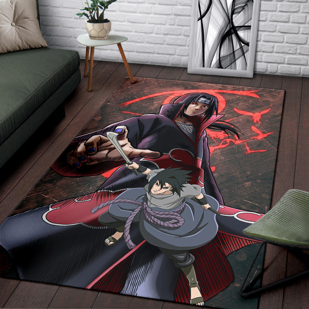 Naruto Anime Itachi Sasuke Uchiha Fighting Area Rug Home Decor