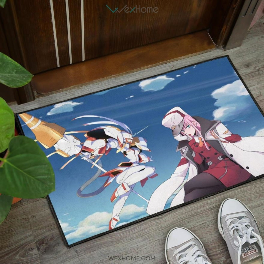 Darling In The Franxx Anime Captain Zero Two With Darling Strelitzia Ready For Fight Door Mat Hom Decor