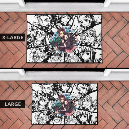 Demon Slayer Anime Tanjiro Protect Nezuko Vs Villains Black White Door Mat Home Decor