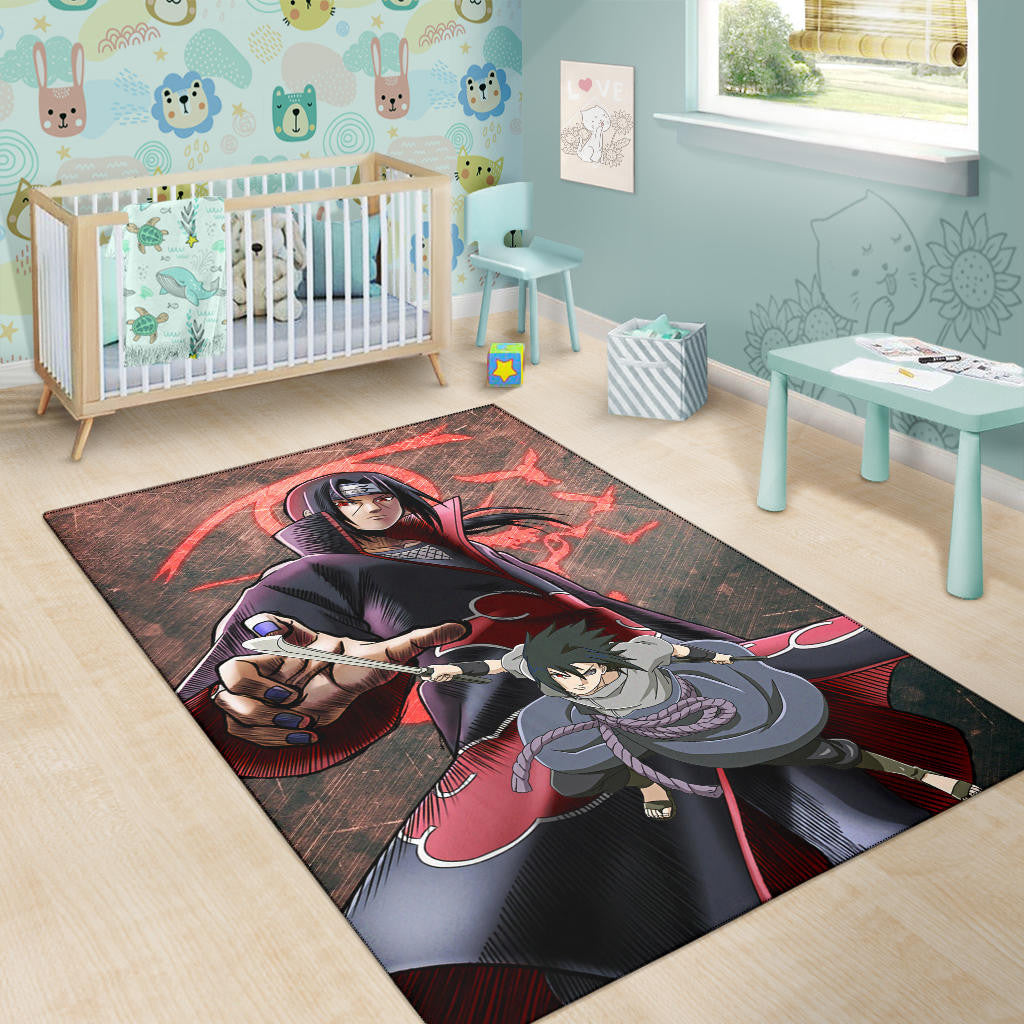Naruto Anime Itachi Sasuke Uchiha Fighting Area Rug Home Decor