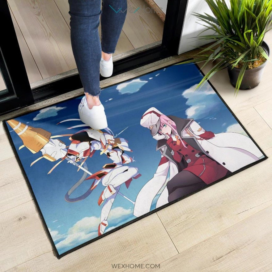 Darling In The Franxx Anime Captain Zero Two With Darling Strelitzia Ready For Fight Door Mat Hom Decor