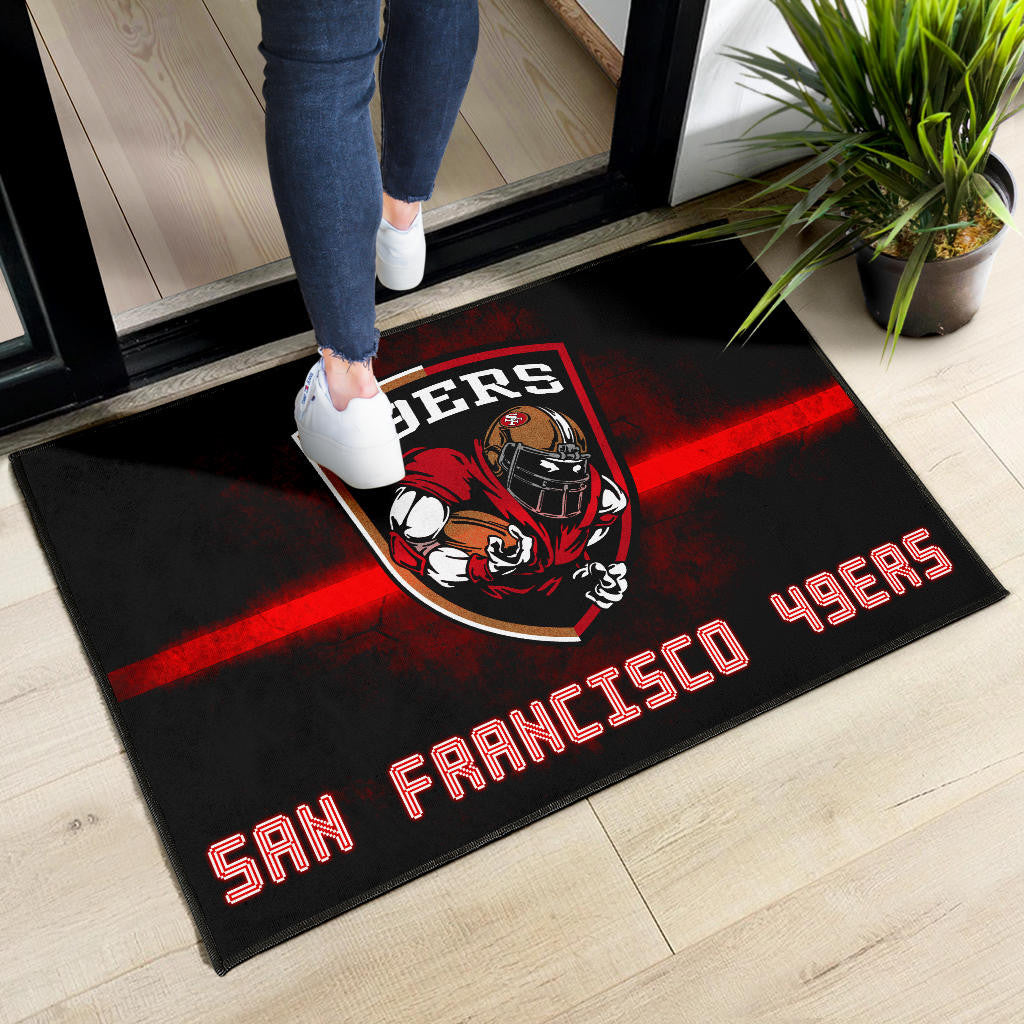 San Francisco American Football 49ers Football Ers Player On Shield Artwork Door Mat Home Decor