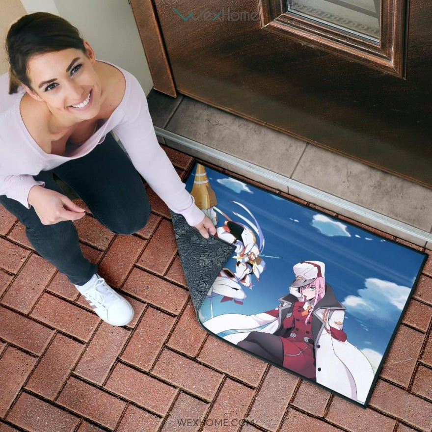 Darling In The Franxx Anime Captain Zero Two With Darling Strelitzia Ready For Fight Door Mat Hom Decor