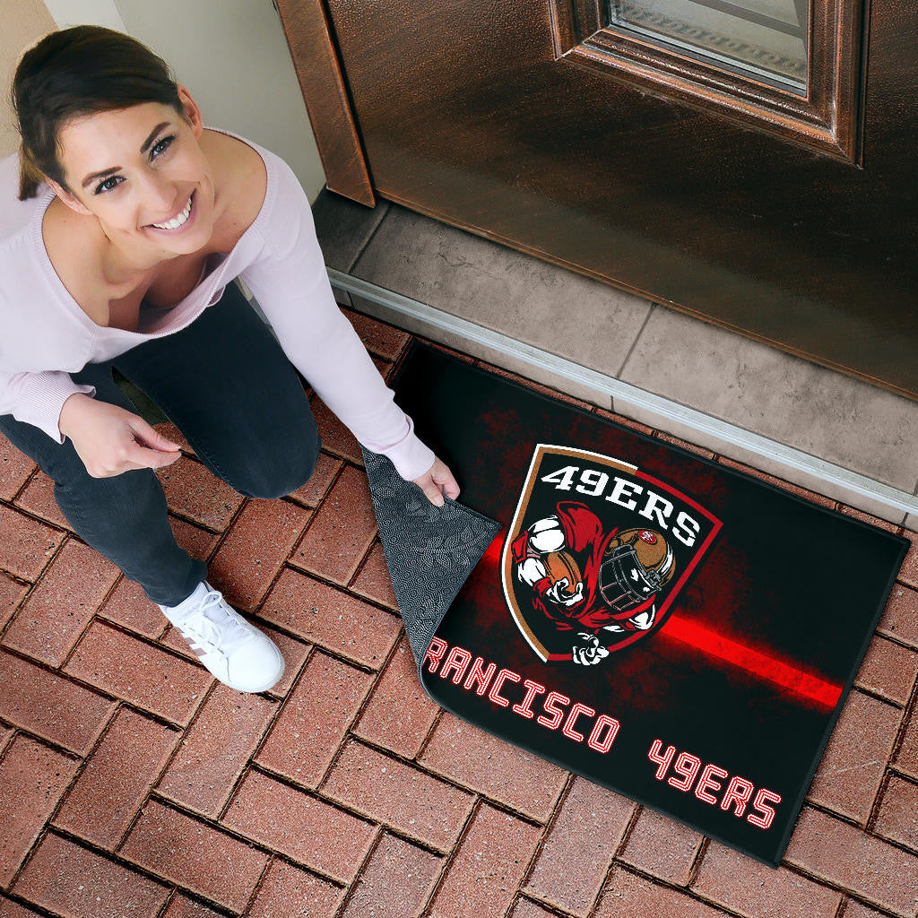San Francisco American Football 49ers Football Ers Player On Shield Artwork Door Mat Home Decor