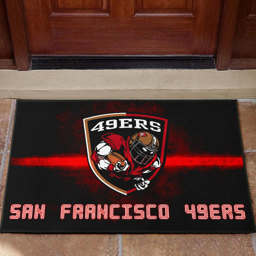 San Francisco American Football 49ers Football Ers Player On Shield Artwork Door Mat Home Decor