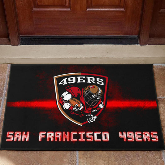 San Francisco American Football 49ers Football Ers Player On Shield Artwork Door Mat Home Decor