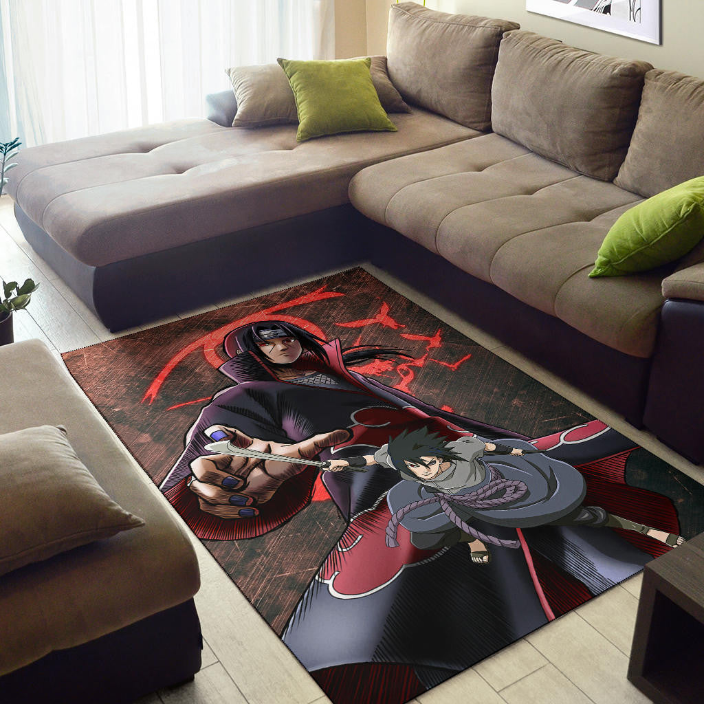Naruto Anime Itachi Sasuke Uchiha Fighting Area Rug Home Decor