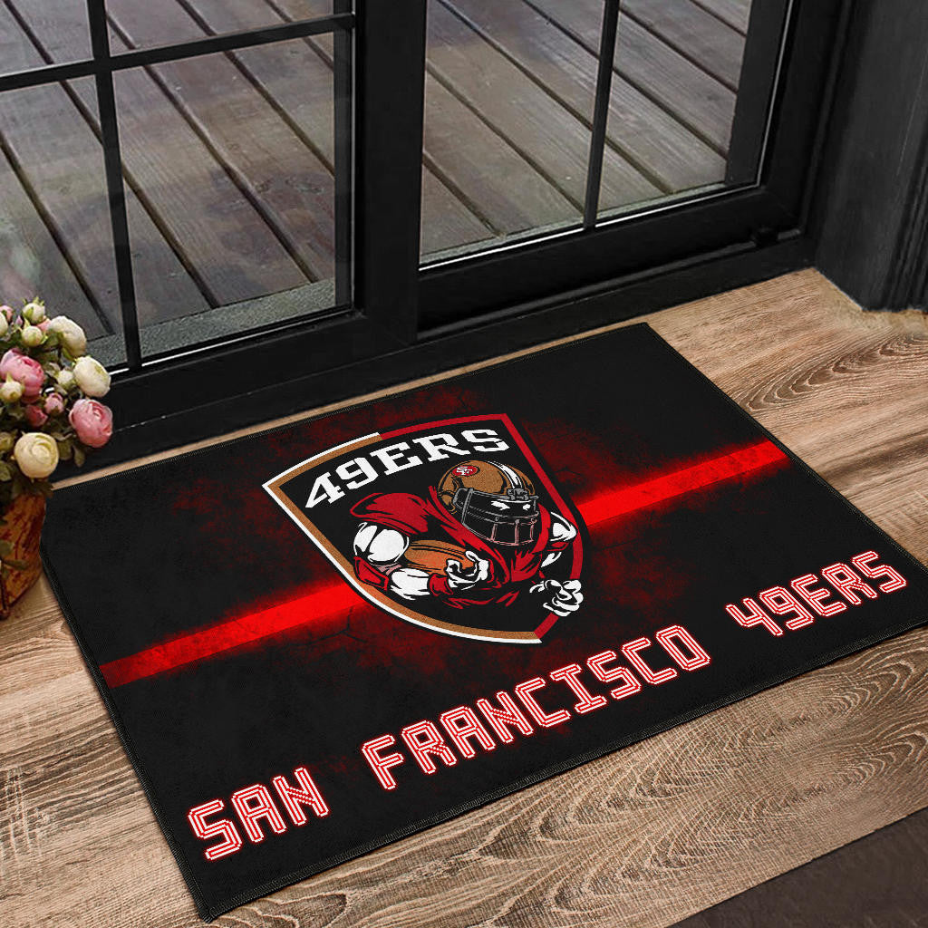 San Francisco American Football 49ers Football Ers Player On Shield Artwork Door Mat Home Decor