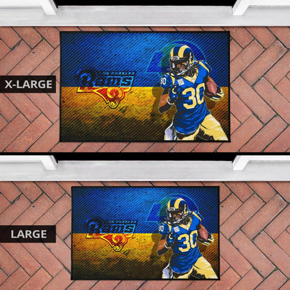 Los Angeles Rams American Football Raymond Calais 30 Grab Rugby Ball Running Blue Yellow Door Mat Home Decor