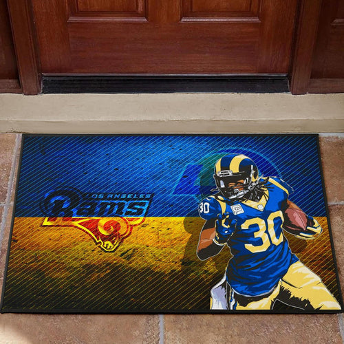 Los Angeles Rams American Football Raymond Calais 30 Grab Rugby Ball Running Blue Yellow Door Mat Home Decor