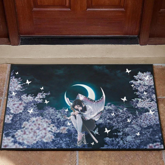 Demon Slayer Anime Lonely Shinobu With Butterflies Night Moon Door Mat Home Decor