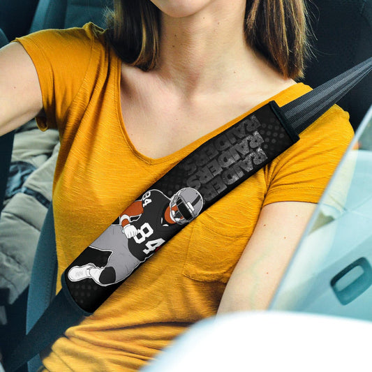 Las Vegas Raiders American Football Team Jerry Porter Touchdown Artwork Black White Text Pattern Seat Belt Covers
