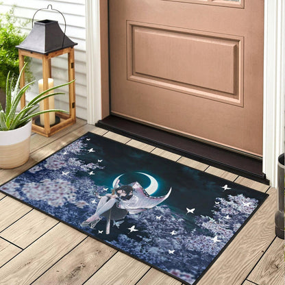 Demon Slayer Anime Lonely Shinobu With Butterflies Night Moon Door Mat Home Decor