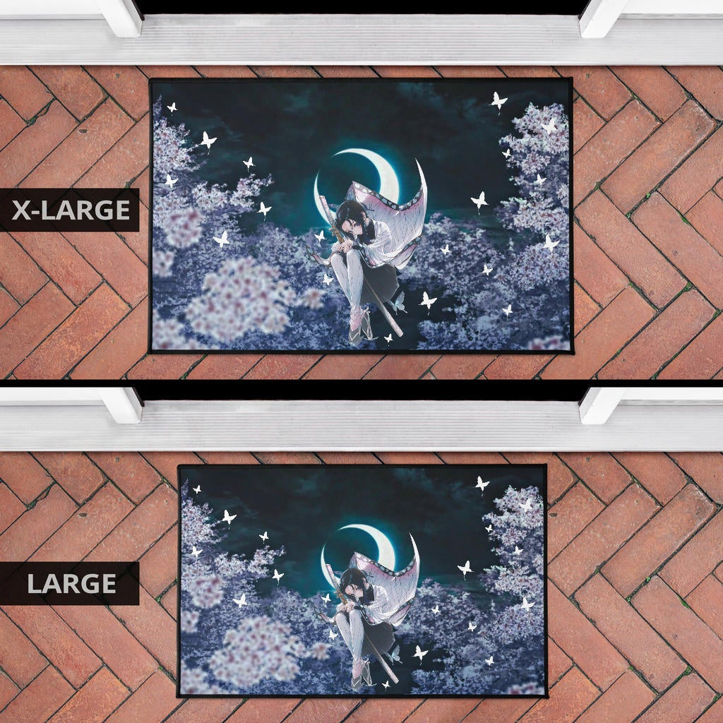 Demon Slayer Anime Lonely Shinobu With Butterflies Night Moon Door Mat Home Decor
