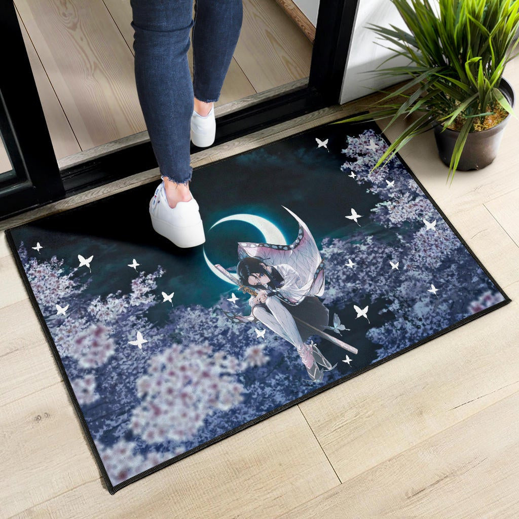Demon Slayer Anime Lonely Shinobu With Butterflies Night Moon Door Mat Home Decor