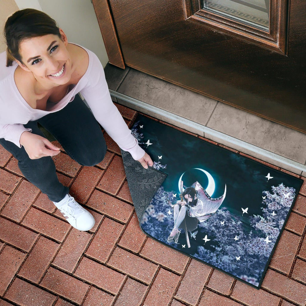 Demon Slayer Anime Lonely Shinobu With Butterflies Night Moon Door Mat Home Decor