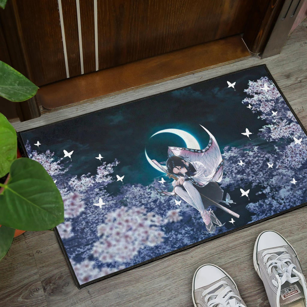 Demon Slayer Anime Lonely Shinobu With Butterflies Night Moon Door Mat Home Decor